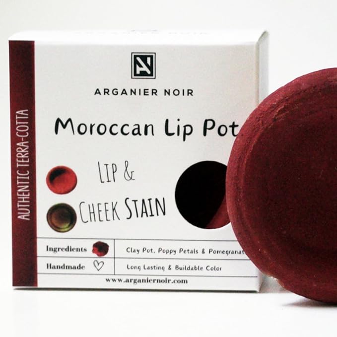 Aker Fassi Set of 2 Moroccan Lip Pot Two Authentic Terracotta Pot Red and Brick Cheek Tint. Moroccan Lipstick.