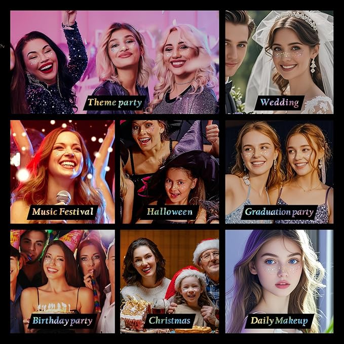 24pcs Glitter Freckles Makeup Patches-Holographic-Face Glitter Speckles, Sparkle Speckles Patches for Women, Cute Sparkling Fake Freckles, Glitter Freckles Face Tattoo, Musical Festival Accessories