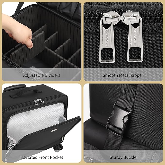 Rolling Makeup Bag Professional Makeup Artist Bags 2 in 1 Cosmetics Case Extra Large Trolley Travel Case with 360° Swivel Wheels and Adjustable Dividers