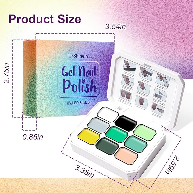 Gradient Painting Gel, 9 Colors Ombre White Black Green Nail Polish for 3D Nail Sculpting Gel Pigment Pat Nails Aura, French Manicure DIY Nail Art Long-lasting No-wipe Palette