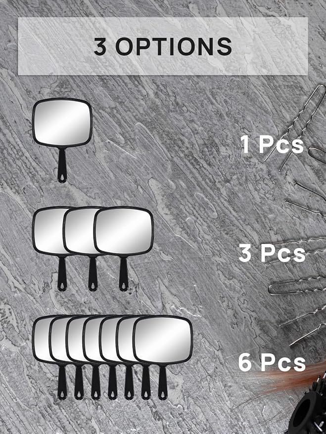 OMIRO Hand Mirror, All Black Handheld Mirror with Handle, 6.6" W x 9.3" L, Pack of 6