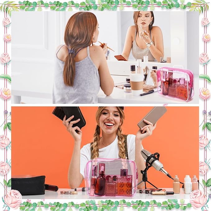 Weewooday 12 Pieces Clear Makeup Bags Cosmetic Storage Bags PVC Zipper Pouches Travel Waterproof Makeup Plastic Case for Women Organizing Toiletries Traveling Bathroom(Medium,Hot Pink)