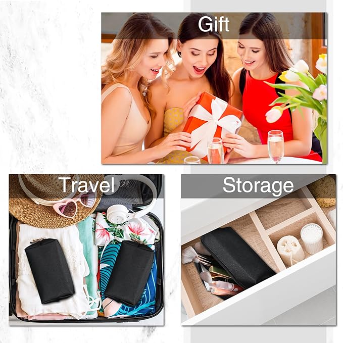 Sanwuta 9 Pcs Makeup Bags Bulk PU Double Zippers Cosmetic Bag Makeup Toiletry Pouch Portable Travel Organizers Case for Women Bachelorette Party End of The Year Bridesmaid Gift(Black)