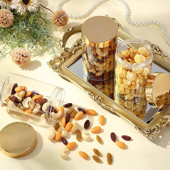 Patelai 4 Pieces Round Wide-mouth Leak Proof Plastic Container Jars with Lids for Travel Storage Makeup Beauty Products Face Creams Oils Salves Ointments DIY Making(12 Ounce,Gold)