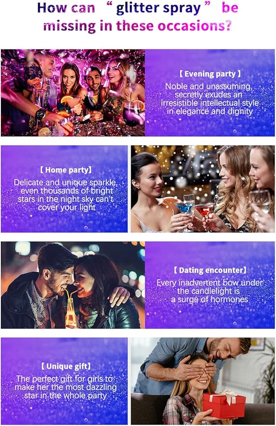 2 Pcs Body Glitter Spray, Perfect Body Glitter for Music Festival Stage Makeup and Festival Rave Shimmer Spray Highlighter Makeup.