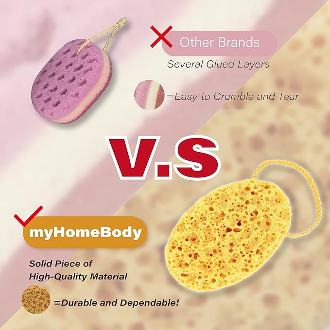 myHomeBody Bath Sponge, Foam Loofah, Body Scrubber for Bathing, Exfoliating Shower Pouf for Shower - Large Size, Lots of Lather, Oval, 3 Pack