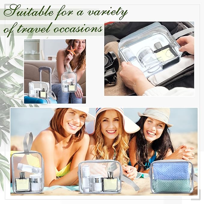 Silkfly Clear Toiletry Bag PVC Travel Cosmetic Bag with Handle Strap Makeup Pouch with Zipper Summer Vacation Salon Graduation Gift End of the Year Gifts(Gray,24 Pack)