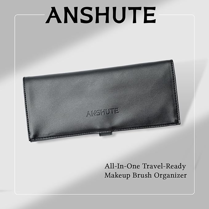 Travel-Ready Makeup Brush Organizer Bag Black - Multi - Zone 9.25 in × 16.2 in PU Leather Cosmetic Case, Makeup Brush Holder, Makeup Brush Case