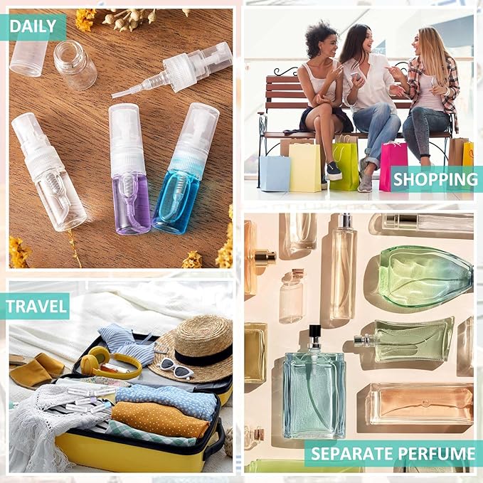 Zhehao 200 Pcs Mini Spray Bottles 2 ml Clear Glass Perfume Bottles Refillable Fine Mist Perfume Atomizer Portable Empty Sample Containers for Cleaning, Essential Oils, Travel (Clear Cap)