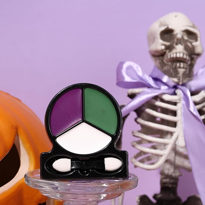 White Green Purple Face Body Paint with Applicator, Oil Based Face Painting Kit for Halloween Dark Fairy, Evil Queen Makeup, Facepaints for Witch Monster Costume, Cosplay, Dress Up