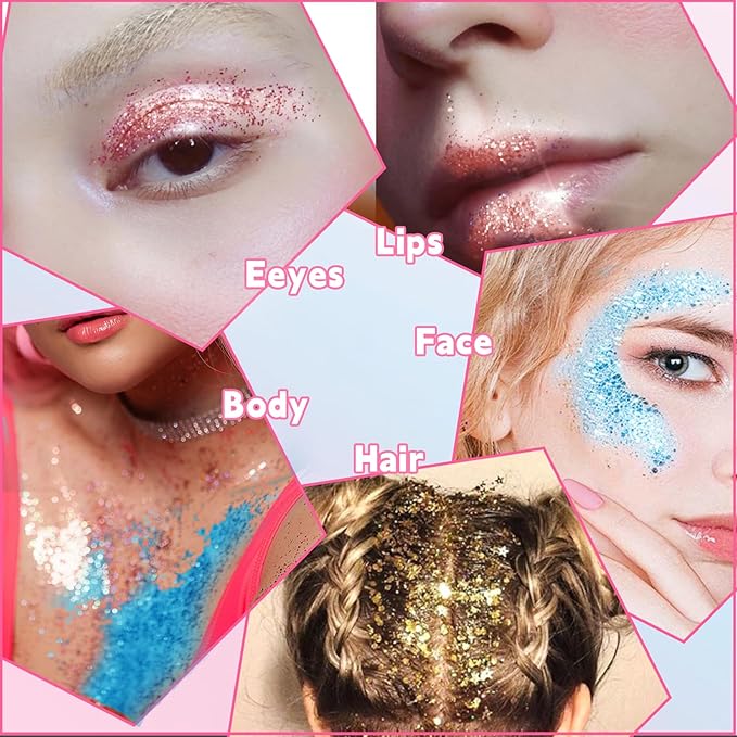 Gold Blue Pink Body Glitter Stick, Face Hair Glitter Stick for Kids, Glitter Face Paint Hair Accessories for Women Girls Singer Concert Festival Rave Disco Party Mermaid Sparkly Makeup