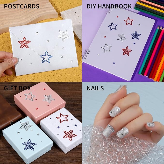 Teenitor 4th of July Star Face Gems, Self Adhesive Face Jewels For Women, Gem Stickers Face Rhinestones, Star Rhinestone Stickers 4th of July Accessories for Face, Body, Hair
