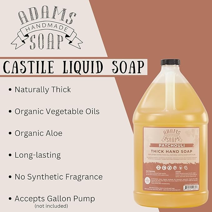 Adams Handmade Soap Thick Organic Castile Liquid Hand Soap 1 Gallon Refill - Patchouli