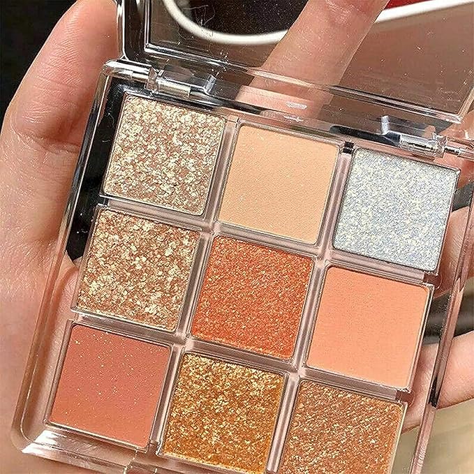 Kayswang 9 colors glitter eyeshadow palette makeup palette matte high pigment color cream texture natural eye shadow powder eye shadow palette in autumn and winter long lasting and waterproof (orange)