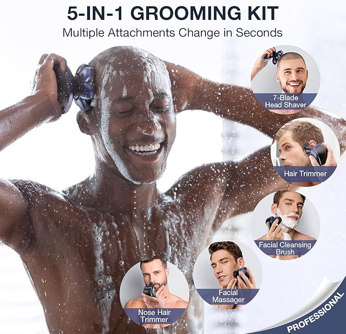 Head Shavers for Bald Men: 5-in-1 Electric Razor - Waterproof Wet Dry Shaving - Professional Grooming Kit for Balder - Rechargeable Head Shavers for Face/Beard