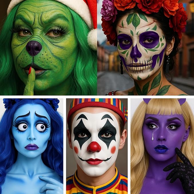 BOBISUKA Face & Body Paint – 6 Colors Cream Washable Face Paint for Beetle-Juice Frankenstein Monster Joker Shrek Costume & Theme – Easy to Blend, High Pigment & Long Lasting