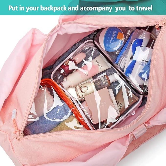 PACKISM Clear Toiletry Bag - 3 Pack TSA Approved Toiletry Bag Quart Size Bag, Travel Makeup Cosmetic Bag for Women Men, Carry on Airport Airline Compliant Bag, Black, White, Orange