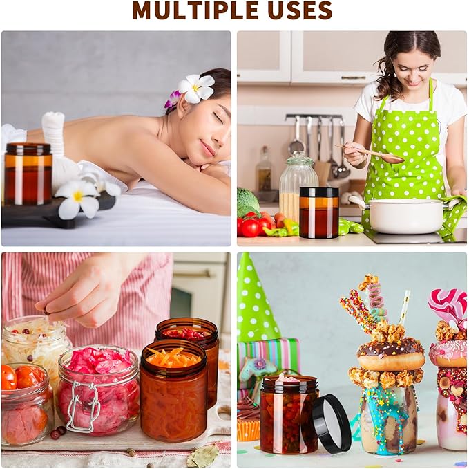 Tanlade 40 Pcs 8 oz Plastic Jars with Lids Round Cosmetic Containers Refillable Containers for Powder Liquid Food Storage Kitchen Cosmetic Lotion Ointments Creams Essential Oil(Amber)