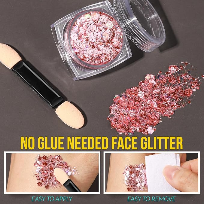 Teenitor 12 Colors Makeup Festival Face Glitter and 12 Colors Glow in The Dark Body Glitter Gel for Women, Glitter Gel for Face and Body, Hair