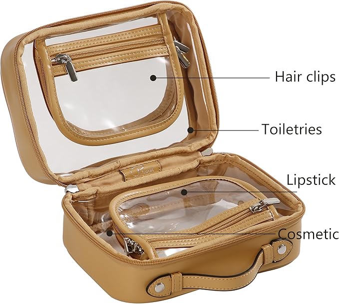 Veki Transparent Makeup Bag Travel Cosmetic Bags Case Waterproof Toiletries Bag Large Capacity Open Storage Bags Organizer With Zipper, Portable Make Up Organizer for Women and Girls