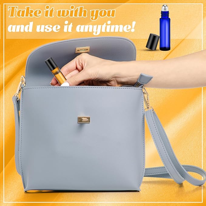 Sumind 150 Pcs Essential Oil Roller Bottles 10 ml Glass Empty Roll on Bottles with Stainless Steel Balls Leak Proof with 5 Funnel for Travel Essential Oil(Amber, Blue)