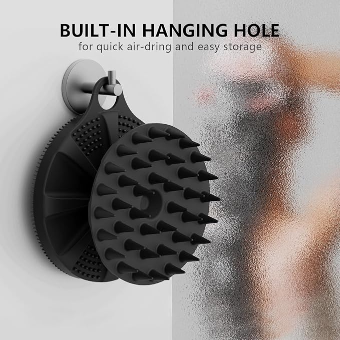 2 in 1 Silicone Brush, BEAUTAIL Body Shower Scrubber and Scalp Hair Massager Shampoo Brush, Deeply Cleanse Skin, Dandruff Removal and Hair Growth, Gentle for Women Men Sensitive Skin, 1 Pack (Black)