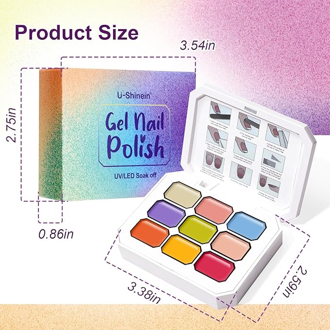 Gradient Painting Gel, 9 Bright Colors Ombre Gel Nail Polish Orange Yellow Blue for Pigment Pat Kit Aura Nails French Manicure Soak Off UV Long-lasting Home Salon DIY Nail Art Joy Tints
