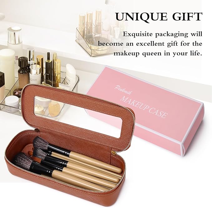 Pinkmik Makeup Brush Bag Slim Clear Makeup Bag Transparent Travel Cosmetic Case & Toiletry Bag with Zipper Small Beatuy Makeup Bag Purse Organizer for Women (X/Brown, SLIM)