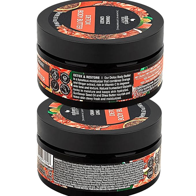 Nature's Beauty Orange Ginger Detox Body Butter Multi-Pack - Luxury Rich Moisturizer, Purify + Reset + Soothe your Skin, Made w/Vitamin C, Sunflower + Almond + Avocado Oils, 6.7 oz (2 Pack)