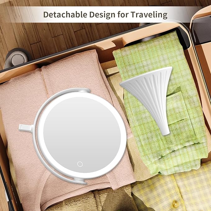 Makeup Mirror with Lights, 1X/10X LED Magnifying Vanity Mirror, HD Lighted Mirror for Desk, 3 Color Lights Adjustable Brightness, 360° Rotation 2-Sided 7.6" Dorm Room Mirror, Women Birthday Gifts