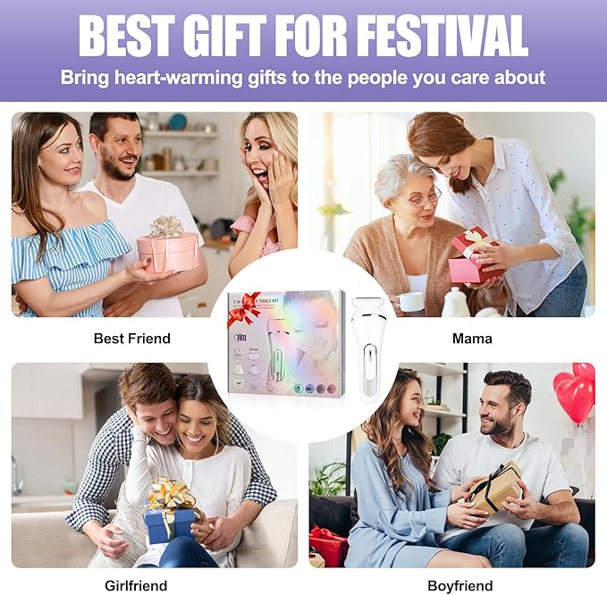 3.0 Women Face Epilator, 7-in-1 Rechargeable Facial Hair Remover with LED Battery Display, Facial Shaver for Face, Eyebrow, Nose Trimmer (White)