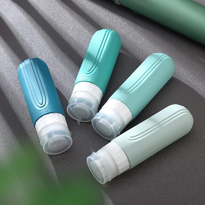 Travel Bottles for Toiletries, Tsa Approved 3oz Travel Size Containers BPA Free Leak Proof Refillable Liquid Silicone Squeezable Travel Accessories for Shampoo Conditioner Lotion (4 Pack)