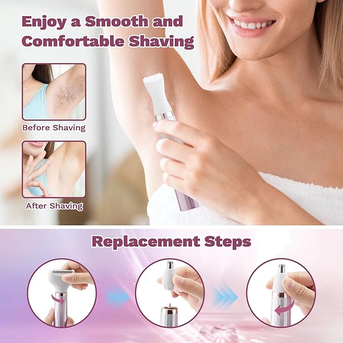 Electric Shavers Razors for Women, 5 in 1 Bikini Trimmer for Women, Wet/Dry Womens Electric Shaver Razor, Face Shaver for Face Nose Eyebrow Arms Armpit Legs Pubic Area, Facial Hair Removal
