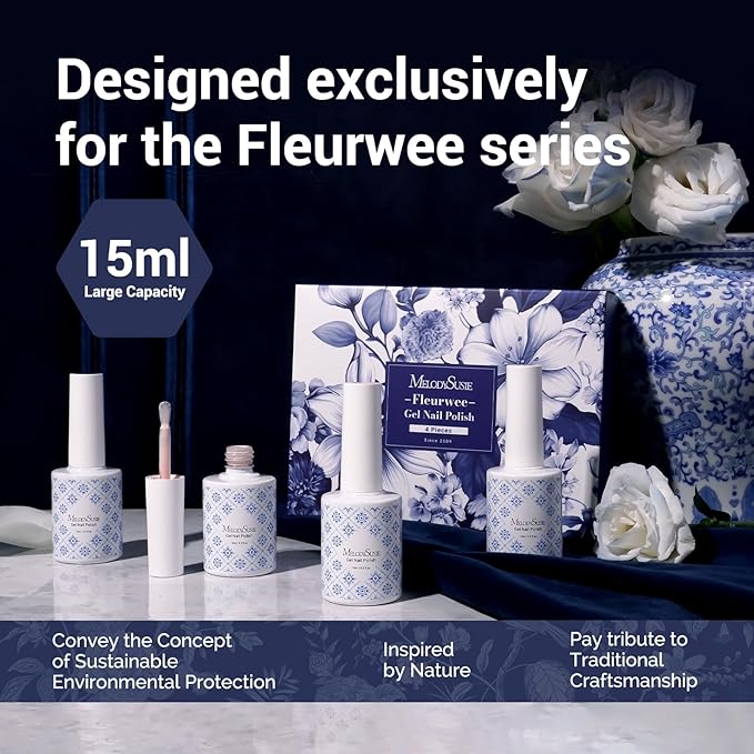 MelodySusie Fleurwee Plant Based 4pcs Gel Nail Polish Daily Commuter Kit, Hema Free, 21 Non Toxic, Long Lasting No Chip, Finger Toe Nail Polish, Fall Nail Art Salon Manicure at Home