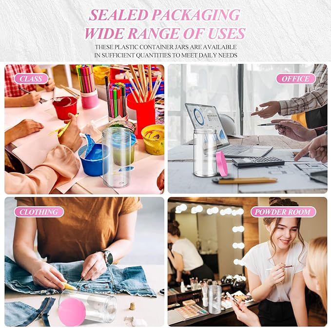 Patelai 4 Pieces Round Wide-mouth Leak Proof Plastic Container Jars with Lids for Travel Storage Makeup Beauty Products Face Creams Oils Salves Ointments DIY Making(32 Ounce,Pink)