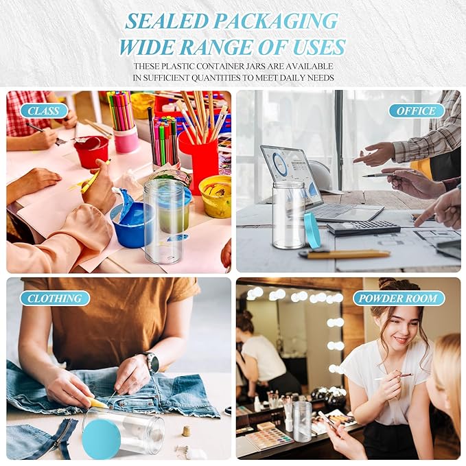 Patelai 4 Pieces Round Wide-mouth Leak Proof Plastic Container Jars with Lids for Travel Storage Makeup Beauty Products Face Creams Oils Salves Ointments DIY Making(32 Ounce,Blue)