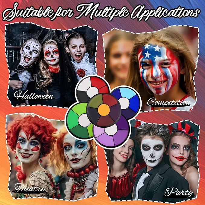 Black White Red Face Body Paint, Professional 6 Colors Body Paint SFX Makeup Palette, Cream Water Based Face Paint for SFX Halloween Cosplay Joker Zombie Vampire Skeleton Clown Vampire Makeup