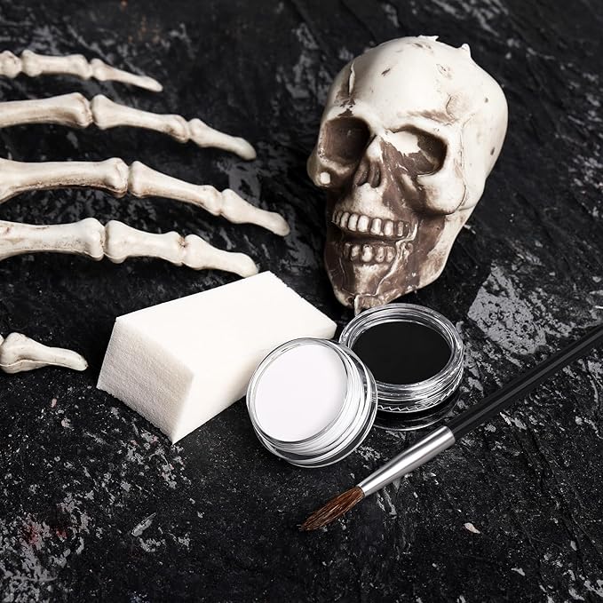 Black and White Face Paint Skeleton Makeup Kit Halloween Character Set for Kids Adults, Safe Non-Toxic Skull/Ghoul Face Painting Kit for Stage, Costume Parties, Dress Up Cosplay & Special FX Make-Up
