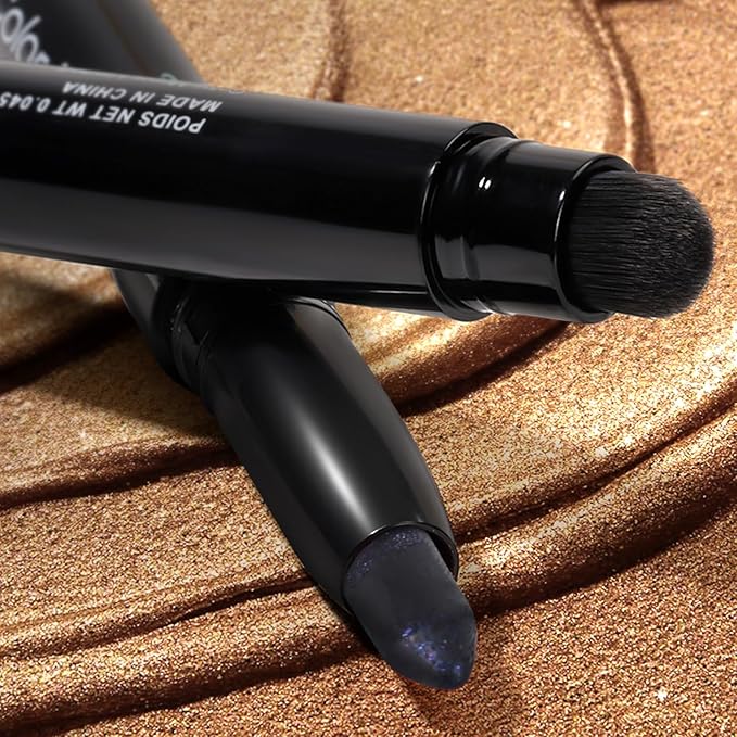 Longwear Cream Eye Shadow Sticks(19 Black Pearl Shimmer), Smudge-Proof, Waterproof Eyeshadow,Silky Formula Glitter With Makeup Brush,Black Eyeshadow Stick