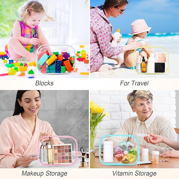 Sanwuta 6 Pcs Clear Hard Zipper Case Pencil Pouches Hard Plastic Zipper Pouches Makeup Bag Transparent Cases for Snacks Plastic Storage Organizer Box for Travel(Assorted Color,7.87 x 5.9 x 2 Inch)