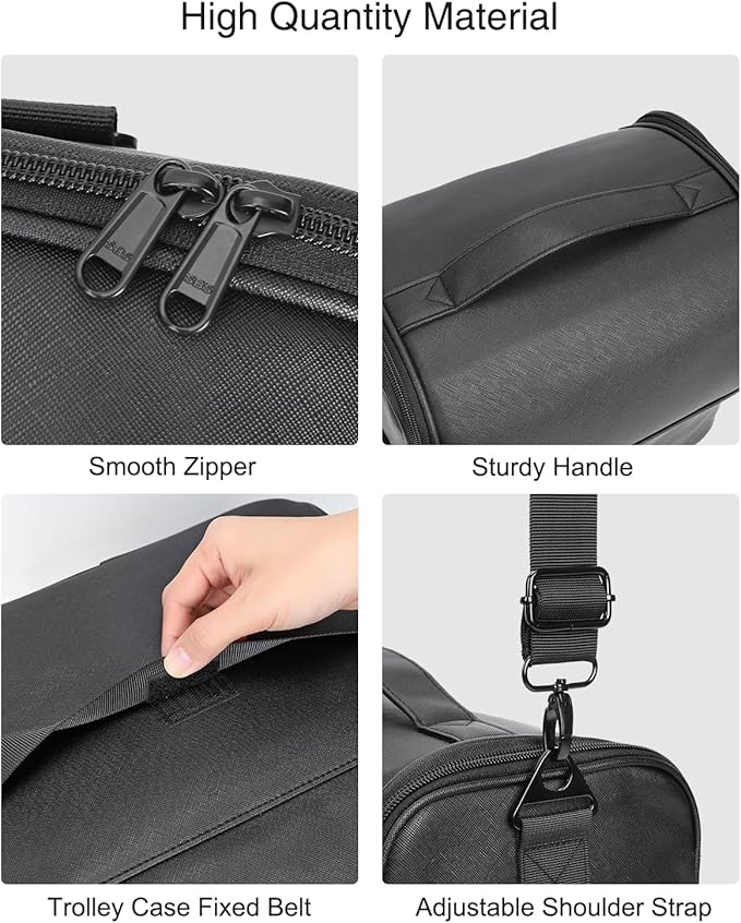 Travel Makeup Case with 4 Small Bag, Professional Makeup Artist Bag Tattoo Case PU Leather Makeup Organizer Box with Adjustable Dividers and Shoulder Strap (Medium, Black)