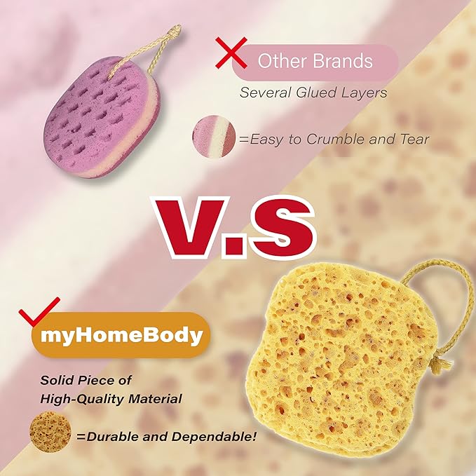 myHomeBody Bath Sponge, Foam Loofah, Body Scrubber for Bathing, Exfoliating Shower Pouf for Shower – Large Size, Lots of Lather, Square, 2 Pack