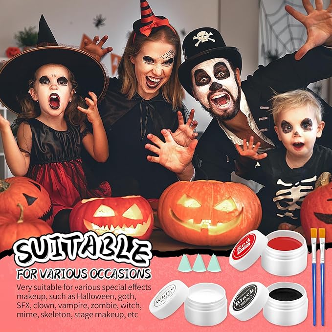 Clown Makeup Kit, Black White Red Face Body Paint Professional Oil-Based Body Face Paint Halloween Joker Makeup Kit for Adults Special Effects SFX Zombie Vampire Skeleton Cosplay Makeup