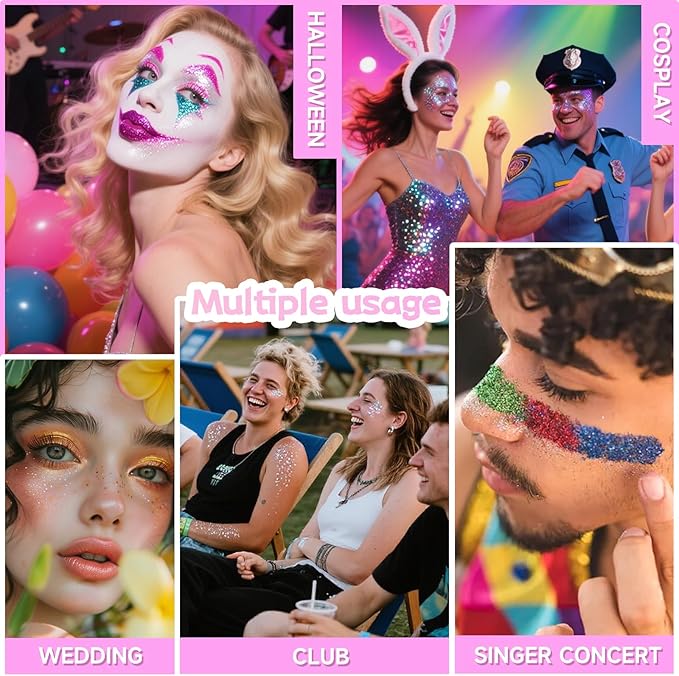 Blue Face Body Glitter,Mermaid Sequins Makeup Glitters Face Paint, Chunky Sparkling Glitter Gel for Women,Holographic Chunky Sequins Glitters for Eye Lip Hair Nails,Halloween Festival Rave Accessories