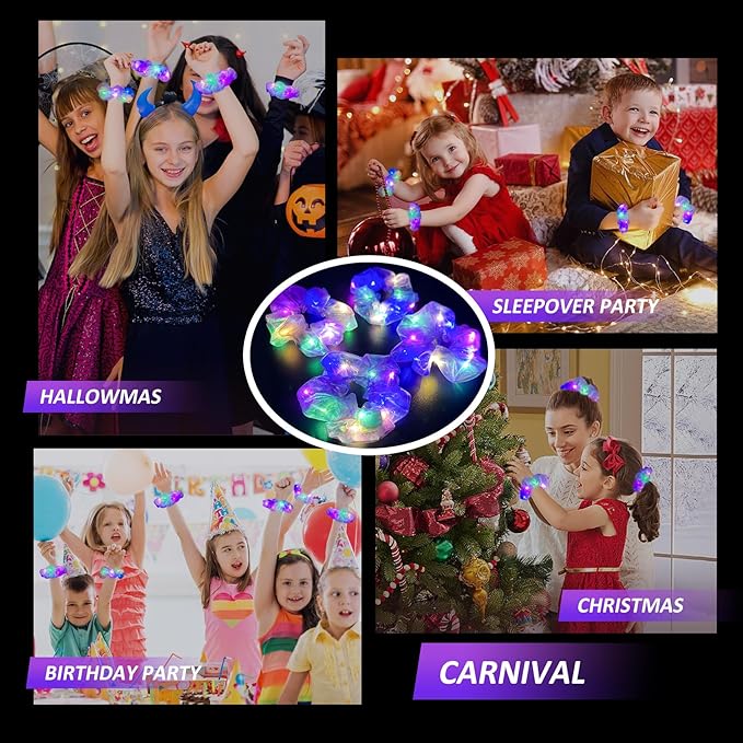 4Pcs Light Up Scrunchies for Women Girl, Multi Light Modes LED Scrunchy, Hair Tie, Glow in The Dark Hair Accessories, Orange Set for Rave Party, Christmas Festival, Neon Glow Party