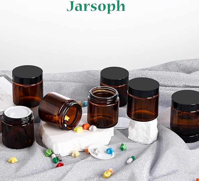 Amber Glass Jars with lids, 24 Pack 4oz Empty Cosmetic Jars, Refillable Airtight Wide Mouth Container for DIY, Sample, Cream, Lotion, Candle Making, Powder, Cosmetic