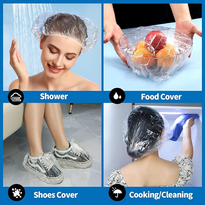 LEOBRO Large Disposable Shower Cap, 100PCS Shower Cap, Plastic Shower Caps for Women Disposable, Clear Thick Plastic Caps for Hair Treatment, Large Size 20.5 INCH
