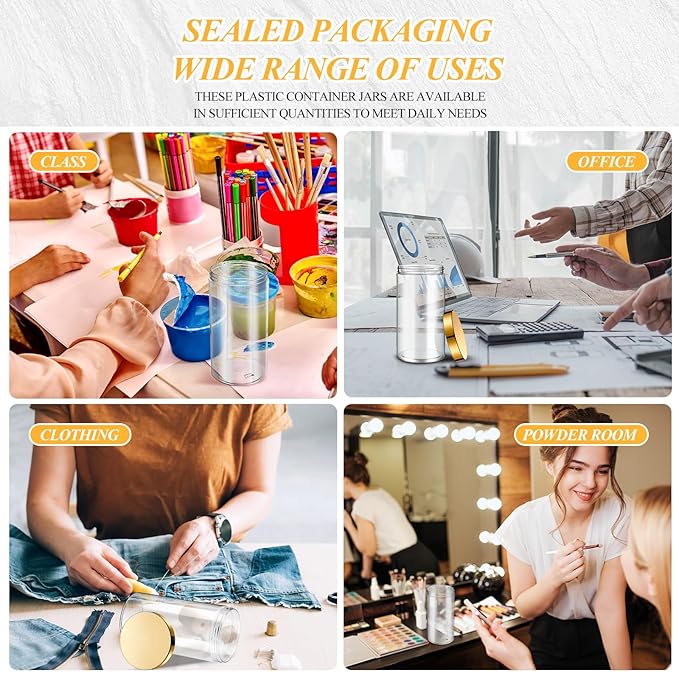 Patelai 4 Pieces Round Wide-mouth Leak Proof Plastic Container Jars with Lids for Travel Storage Makeup Beauty Products Face Creams Oils Salves Ointments DIY Making(32 Ounce,Gold)