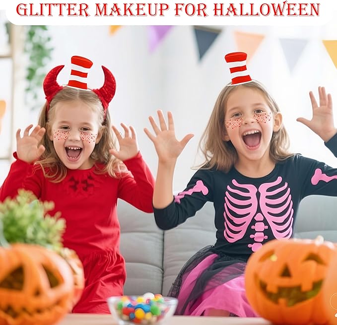 MEICOLY Red and White Face Body Glitter for Reading Week World Book Day,Cat Costume for Kids Girls Adults,Book Character Costumes for Kids,Cosplay Accessories for Halloween Festival