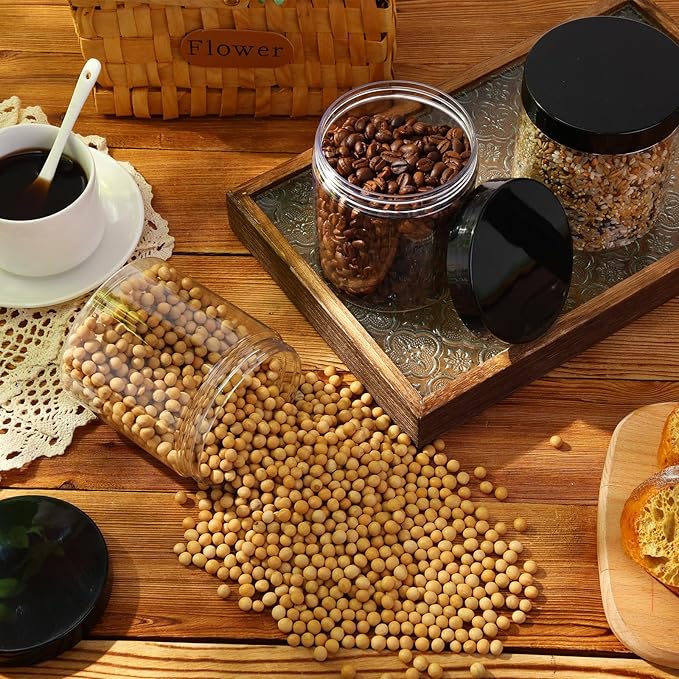 Patelai 4 Pieces Round Wide-mouth Leak Proof Plastic Container Jars with Lids for Travel Storage Makeup Beauty Products Face Creams Oils Salves Ointments DIY Making(16 Ounce,Black)